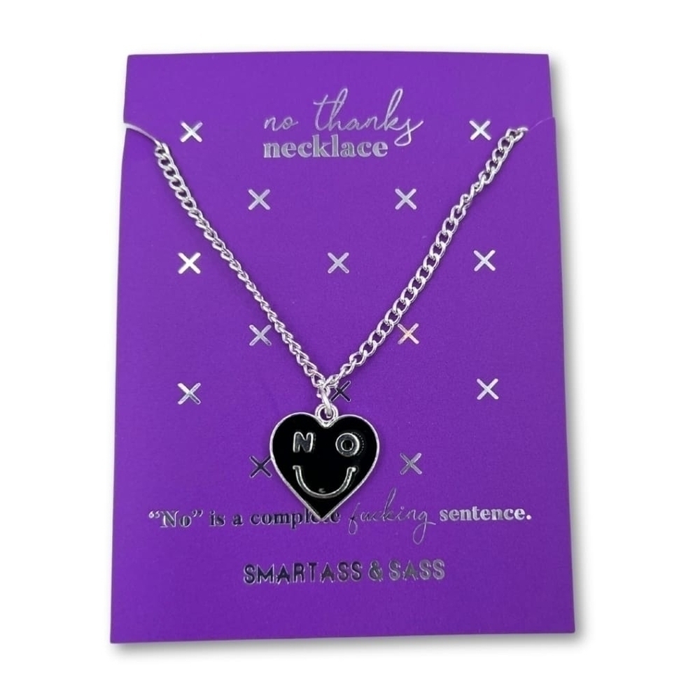 No Smiley Face Heart Necklace 18" + 2" Extender Silver Tone